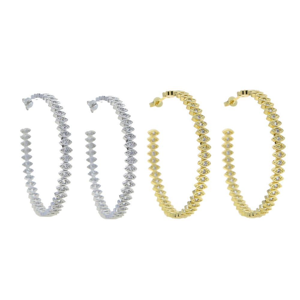 New Gold Silver Color Fashion Wedding hoop earring Jewelry Big Crystal Eye Shape 50mm Earrings Circle Round Earrings for Women
