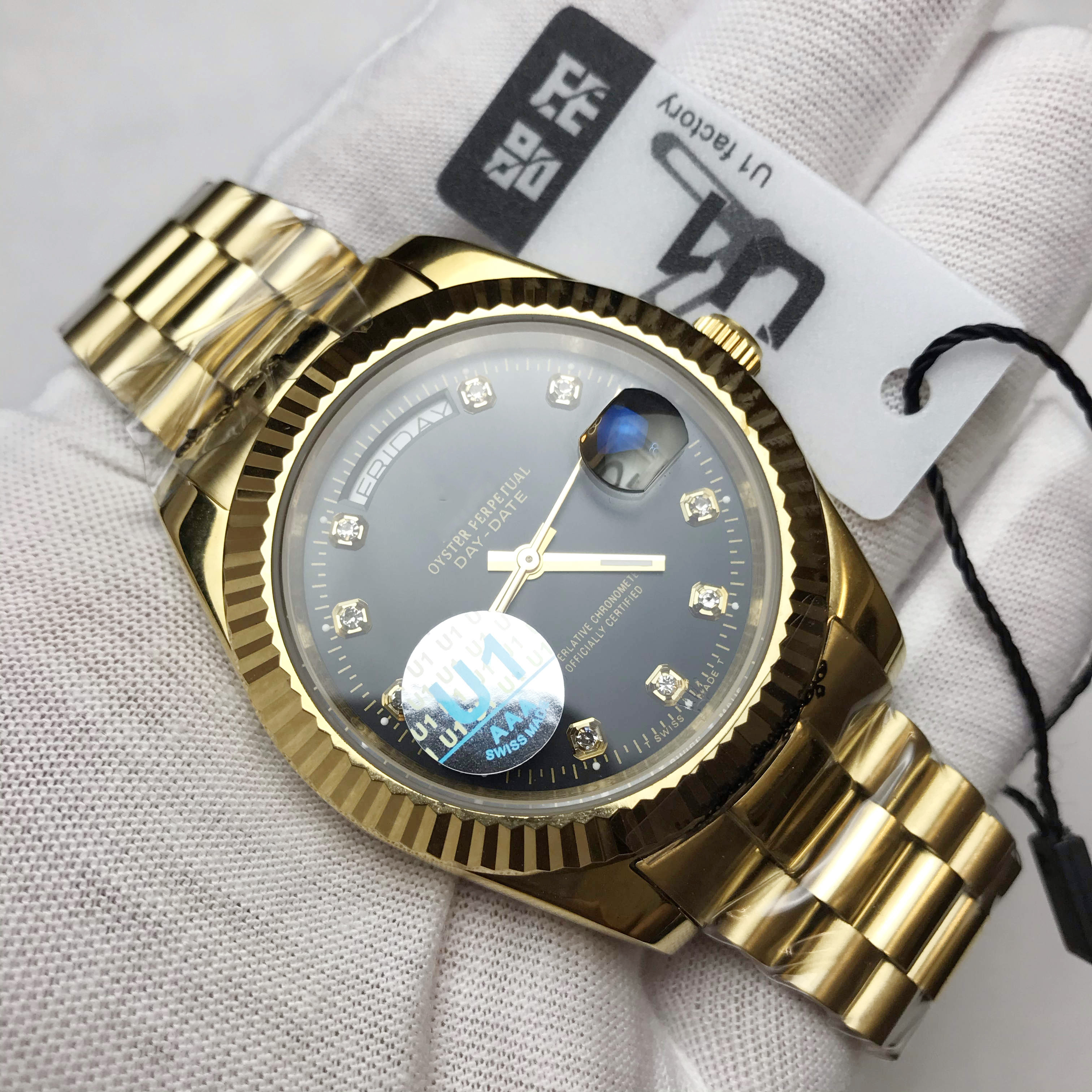 U1 41mm Black Dial Automatic glide smooth second hand 18K Yellow Gold Watch Scratch resistant sapphire crystal Gold Daydate, Box 2
U1 41mm Black Dial Automatic glide smooth second hand 18K Yellow Gold Watch Scratch resistant sapphire crystal Gold Daydate, Box 2