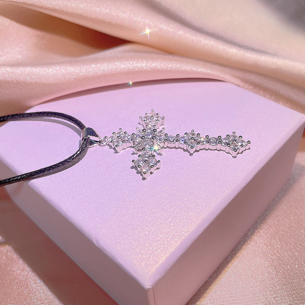 Cross Pendant Sterg Sier Necklace: Sweet Cut Topaz CZ Dia Eternity Rope