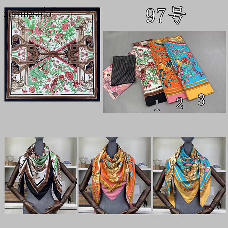 130* Silk Square Scarf Women Scarves Printed Foulard Big Hijab Bandana Lady Neckerchief High Quality Silk Scarves Shawls LJ201112