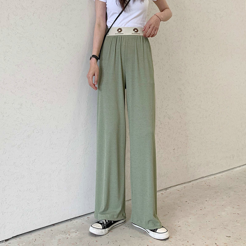 CINESSD Summer New Women's Pants Trousers Small Daisies Wide Leg Ice Silk Loose Pant High Waisted Wide Leg Pants Thin Casual T02 T200422