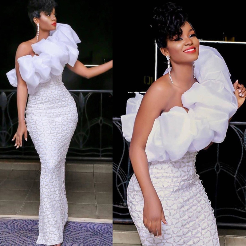 Elegant White Evening Dresses One Shoulder Mermaid Party Formal Haute Couture Grand Event Gowns