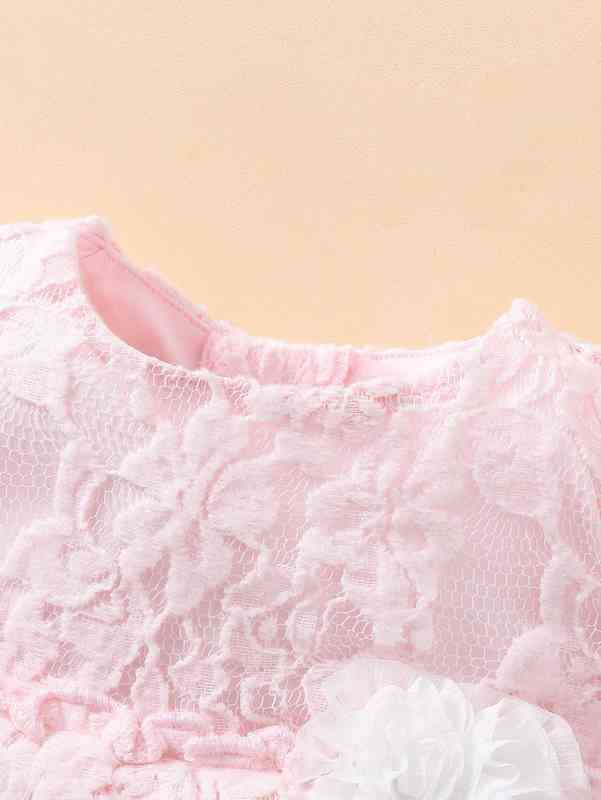Baby Contrast Lace Stereo Flower Frill Trim Mesh Dress SHE