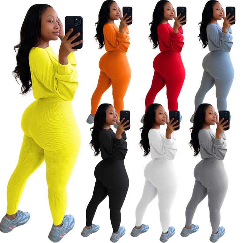 Autumn 2 Pcs Women' Long Sleeve Sportswear Solid Color Elastic Ribbed Crop Top Tight-fitting Long Pant Outfit Set, Orange
Autumn 2 Pcs Women' Long Sleeve Sportswear Solid Color Elastic Ribbed Crop Top Tight-fitting Long Pant Outfit Set, Orange