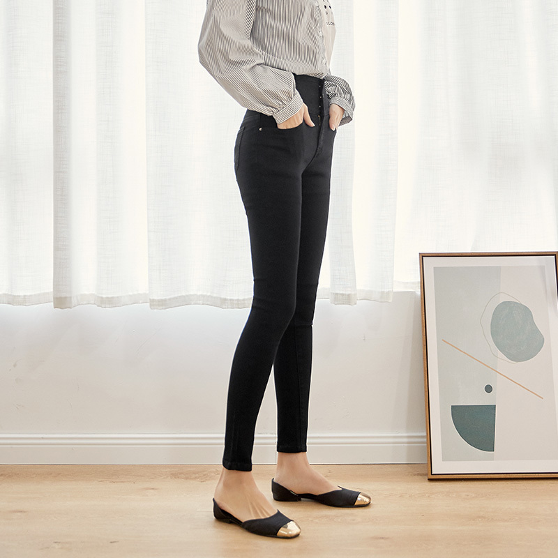LEIJIJEANS 2020 autumn high waist slim ladies jeans button fly elastic waist legging jeans plus size stretchy black women jeans LJ201125