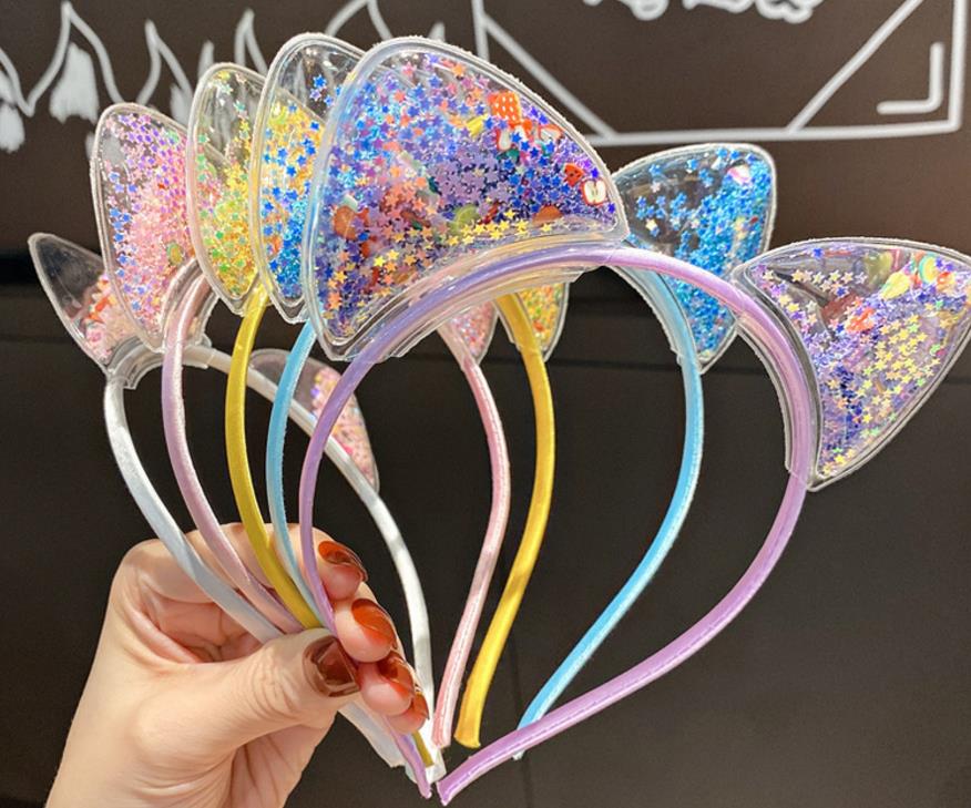 Sequin Cat Ears Headband Transparent Quicksand Hairband Hair AccessoriesFor Girls Children Princess Kitty Party Hair Hoop