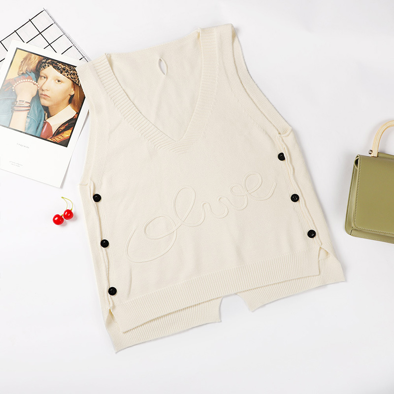 Woman Short Sleeveless Knitted Sweater Vest Waistcoat Side Buttons Casual Vest Female Pullover Plus Size Fashion Autumn Lady Top 201211