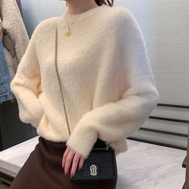 Women' Loose Knitted Sweaters Lazy Wind Pullovers Literary Style Winter Girl 2020 French Casual Solid Color Sweater Female, Beige 
Women' Loose Knitted Sweaters Lazy Wind Pullovers Literary Style Winter Girl 2020 French Casual Solid Color Sweater Female, Beige