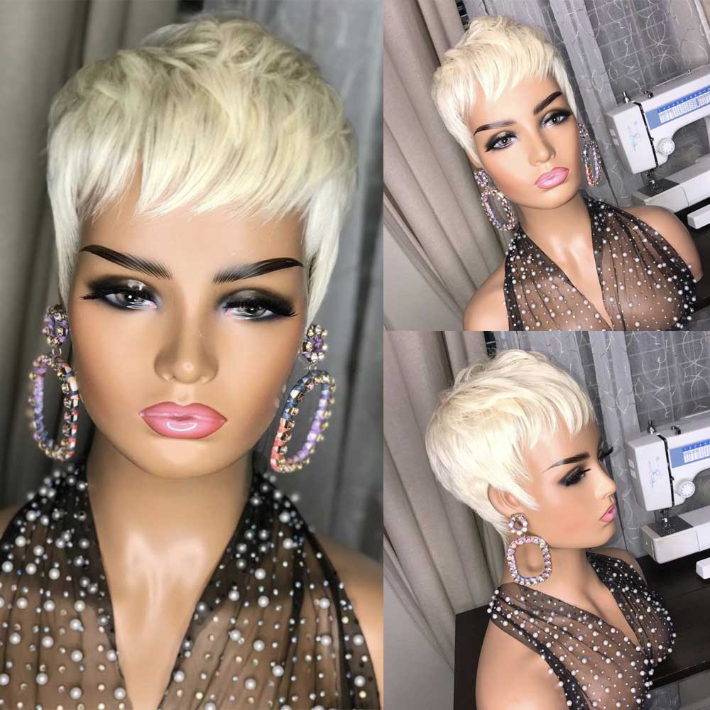 Short Pixie Cut Straight Hair Wig Peruvian Remy Human Hair Wigs For Black Women 150% Glueless Machine Made Wigfactory direct