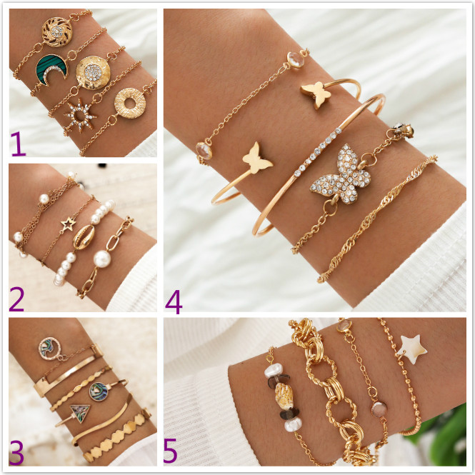 Butterfly Bracelet Moon Crystal Pearl Shell Bracelets set Jewelry Summer beach Bangle, Golden;silver
Butterfly Bracelet Moon Crystal Pearl Shell Bracelets set Jewelry Summer beach Bangle, Golden;silver