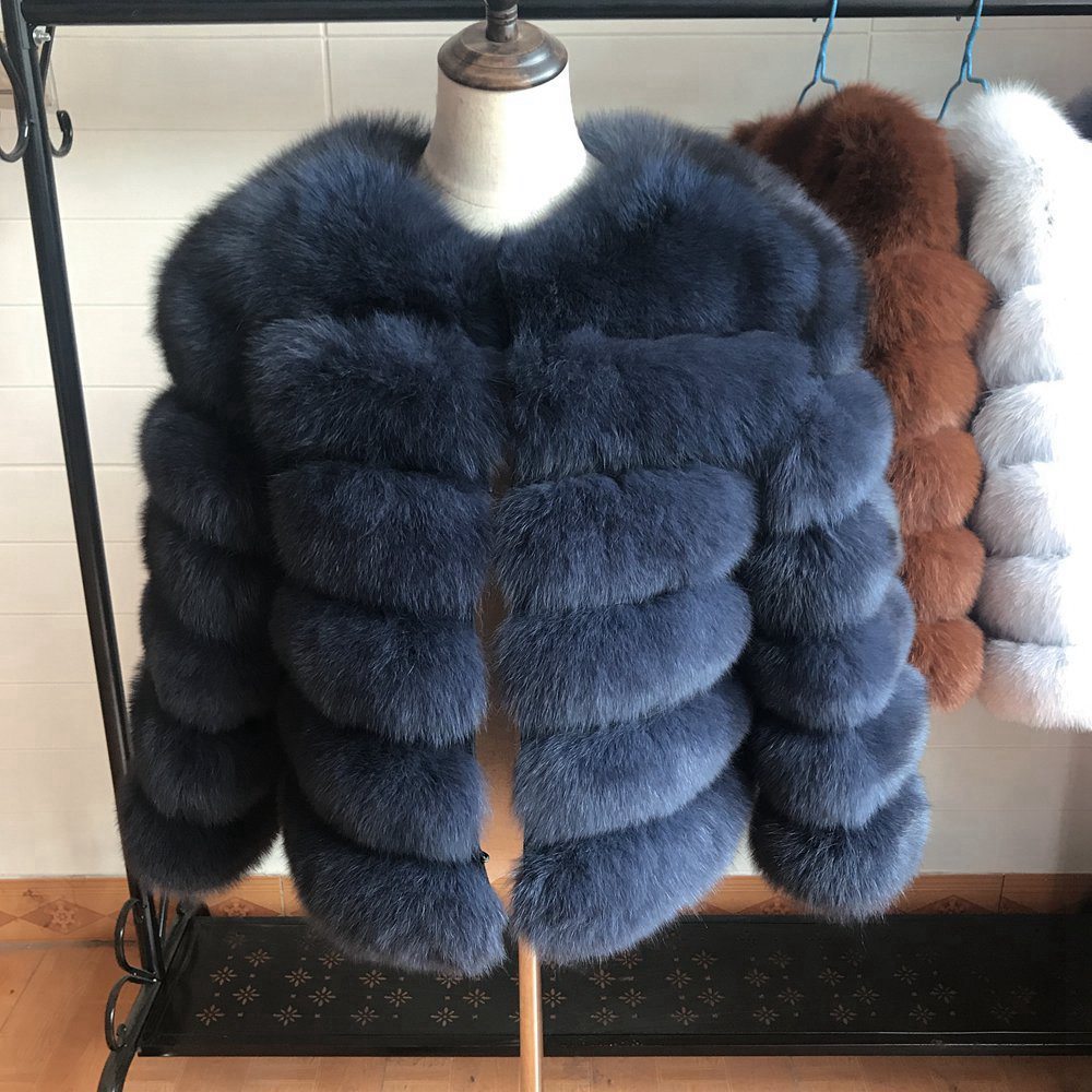 50cm New Women Warm Real Fur Coat Short Winter Fur Jacket Outerwear Natural Blue Fur Coats for Women Hot Promotion 201016