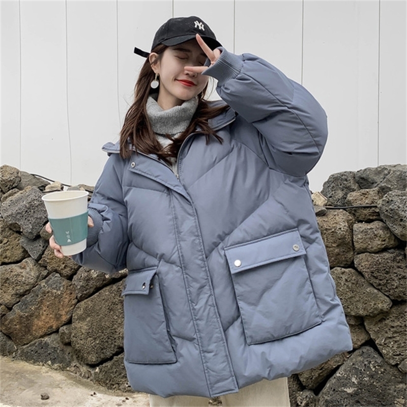 Luck A Women Fashion Colors Winter Hooded Puffer Jacket Female Loose Long Sleeve Coat Solid Harajuku Warm Oversize Parkas 200928