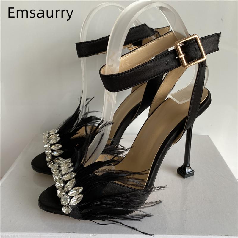 Sexy Crystal Feather Party Sandals Women Unique High Goblet Heel Ankle Strappy Satin Open Toe Rhinestone Summer Shoes Woman, Black
Sexy Crystal Feather Party Sandals Women Unique High Goblet Heel Ankle Strappy Satin Open Toe Rhinestone Summer Shoes Woman, Black