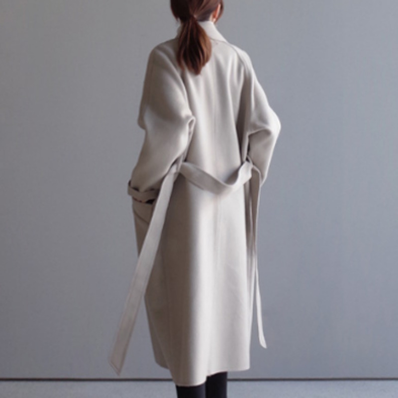 Autumn Winter Slim Long Coat Women Casual Double Breasted Woolen Coat Female Korean Elegant Office Lady Overisze Outwear 201103