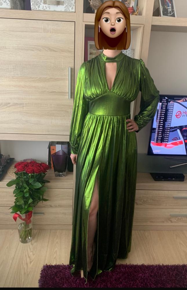 Real Picture Olive Green Prom Dresses High Collar Long Sleeve Front Split Evening Gowns Flower Sleeve Red Carpet Runway Fashion Cheap Dress