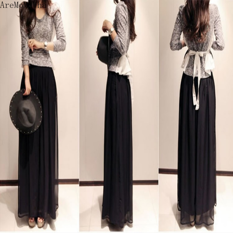AreMoMuWha Summer New High Waist Chiffon Wide Leg Pants M 5XL Women's Anti-mosquito Pants 100KG Beach Sunscreen Trousers QX511 201228