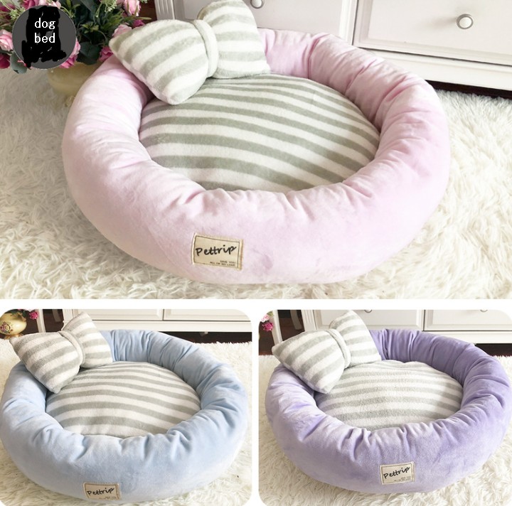 Cute bow dog kennels Warm winter Teddy plush dog nest four seasons pet nest kitten cat dog bed