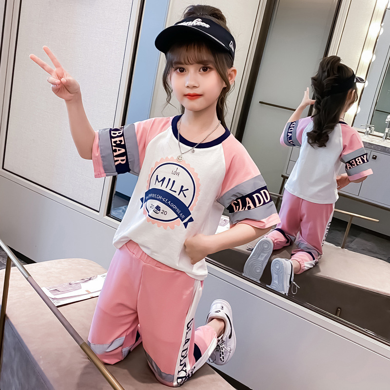 Milk Letter Printing Girls Clothing Sets For Girls Suits 2020 Summer Children Sports Suits Fashion Kids Trendy Boy SuitsX1019