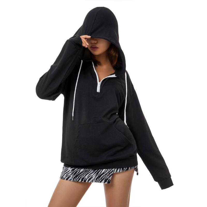 Women's Hoodies & Sweatshirts Women Clothing Fall Trendy Hoodie Solid Color Hooded Long Sleeve Quarter-Zipper Pullover Sweatshirt With Pocke, Black
Women's Hoodies & Sweatshirts Women Clothing Fall Trendy Hoodie Solid Color Hooded Long Sleeve Quarter-Zipper Pullover Sweatshirt With Pocke, Black