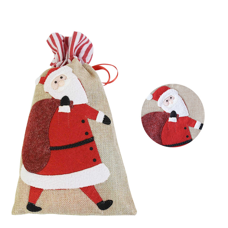 18*30cm Big Christmas Gift Bag Santa Claus Snowman Elk Drawstring Jute Burlap Gift Bags Christmas Decoration Cookie Candy Bag