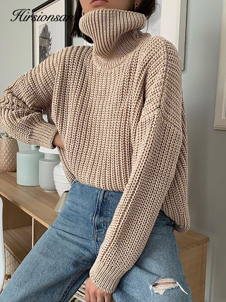 Womens Sweaters Hirsionsan Turtle Neck Sweater Women Korean Elegant Solid Cashmere Soft Oversized Thick Warm Female Pullovers Tops 220906