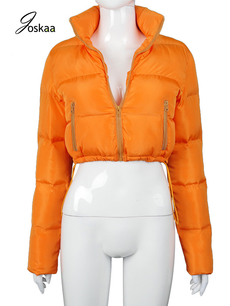 Joskaa Winter Women New Short Solid Tops Female Warm Coat Casual Long Sleeve Zipper Lady Pockets Thicken Cotton Jacket 201217