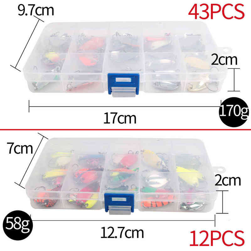 12/43Pcs Spoon Lure Set Fishing Metal Bait For Lake Sea Carp Bass Wobbler Small Mini Spinner Trout Jig Hard Box Kit Accessories 211222