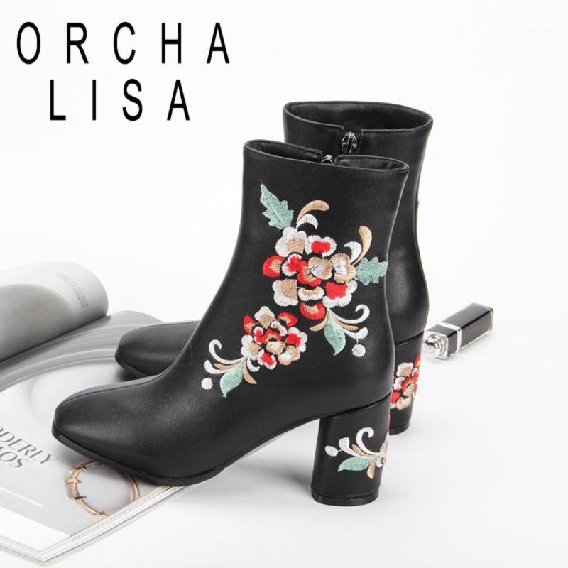 ORCHALISA Novelty Women Ankle Boots Round Toe Thick Heel 8cm Short Plush Embroidered Zip Flock Big Size 33-43 Winter B21361, Black flock
ORCHALISA Novelty Women Ankle Boots Round Toe Thick Heel 8cm Short Plush Embroidered Zip Flock Big Size 33-43 Winter B21361, Black flock