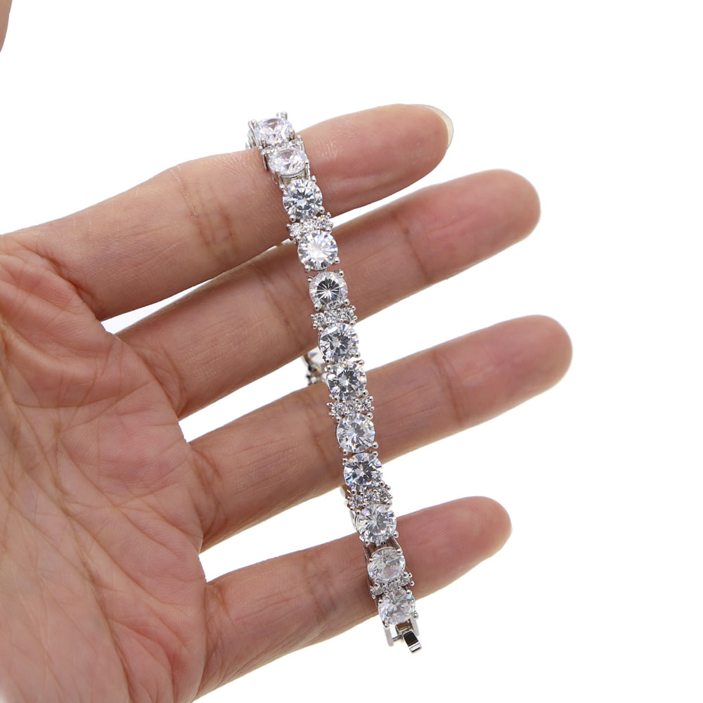 Round Cut mens Tennis Bracelet Zirconia Triple Lock Hiphop Jewelry Cubic Luxury Crystal CZ Men classic Charm Bracelets gift