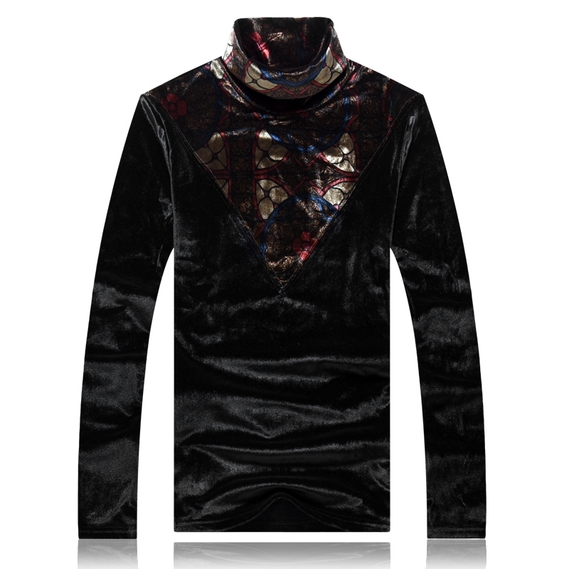 Autumn Winter Velvet Tops Male Slim Fit Turtleneck T-Shirts Long Sleeve Tee M-4XL Royal T Shirt Men 201202