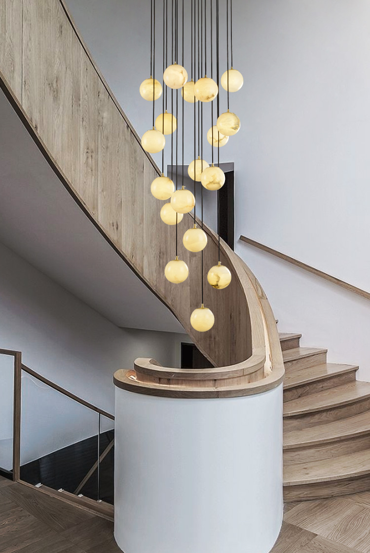 2021 Duplex Stair Light Marble Long Chandelier New Chinese Simple Rotating Staircase Light Nordic Living Room Light Federal Express