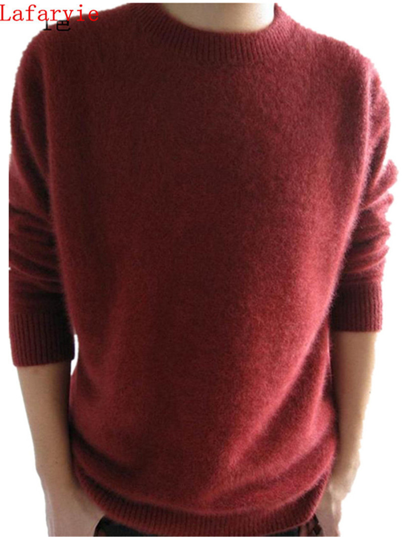 Lafarvie Off Sale Standard Solid Pullovers Full Sleeves O-Neck 100% Mink Cashmere Auturm & Winter Men Formal Knitted Sweater 201105