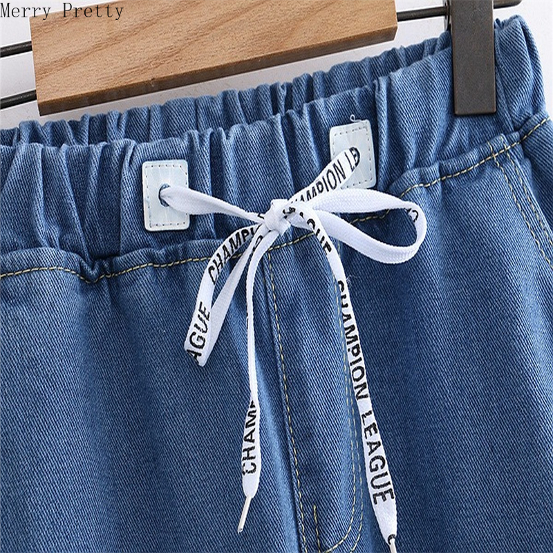 Women Cartoon Letter Print Funny Jeans Summer Fashion Bule Denim Jeans Female Ankle Length Straight Pants With Pockets 201029