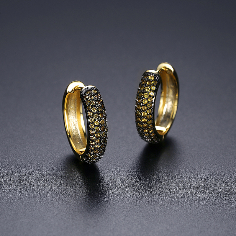 Hip Hop Men's Hoop Earrings Shining Black/Yellow/Red Zircon Huggie Earrings Bling Gold Plated Jewelry Wholesale