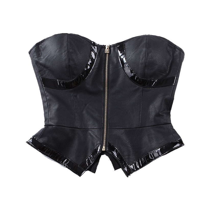 

2021 New Le Palais Aw Elegant Hourglass Shape Very Sexy Spawn From Vintage Pu Slim Zipper Corset Women with Breast Pillow 2EY3, Black