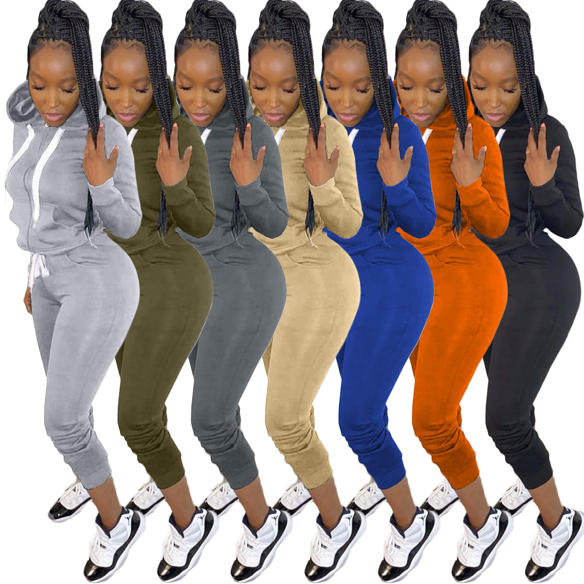 Fashion women's autumn and winter new leisure hooded sweater sports suit two-piece suit