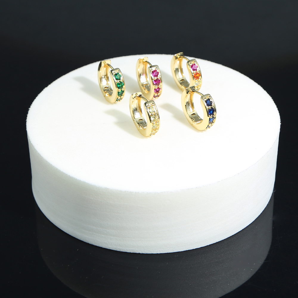 Gold Color Rainbow Multi Color Cubic Zirconia CZ Mini Small Hoops Fashion Women Chunky Mini Hoop Earring Drop Ship