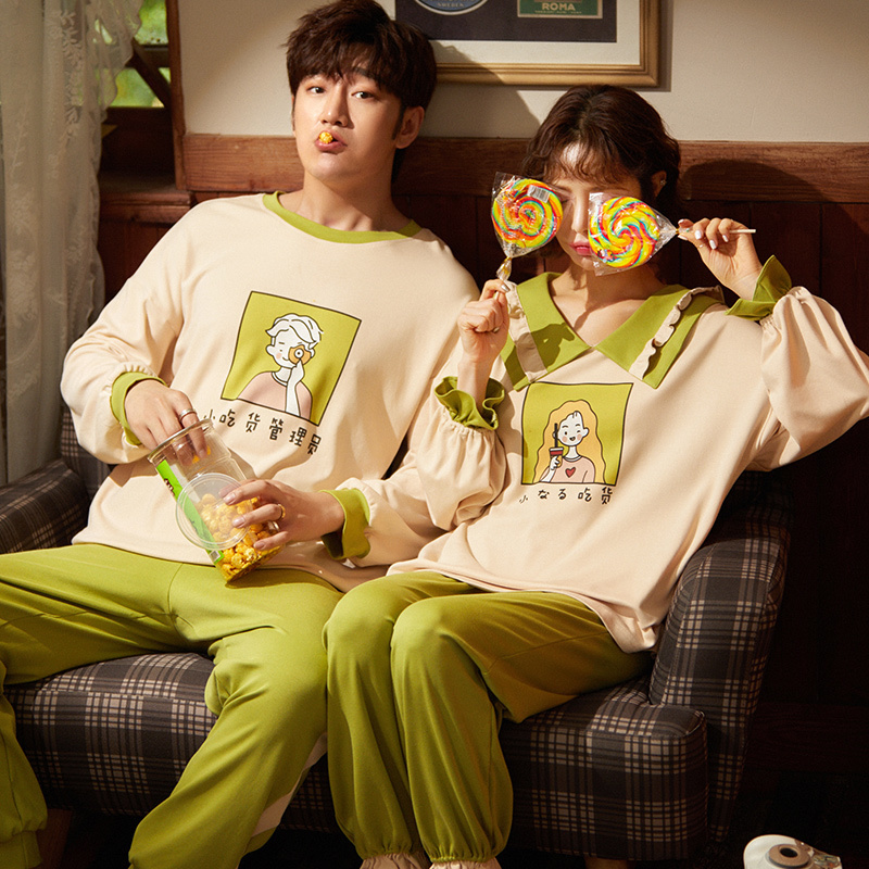 cke PUREcotto Pullover Long Sleeve Trousers Boy Girl Pajama Jammies Autumn Winter Couples Lovers Casual O-neck Nightwear Pyjamas 201109