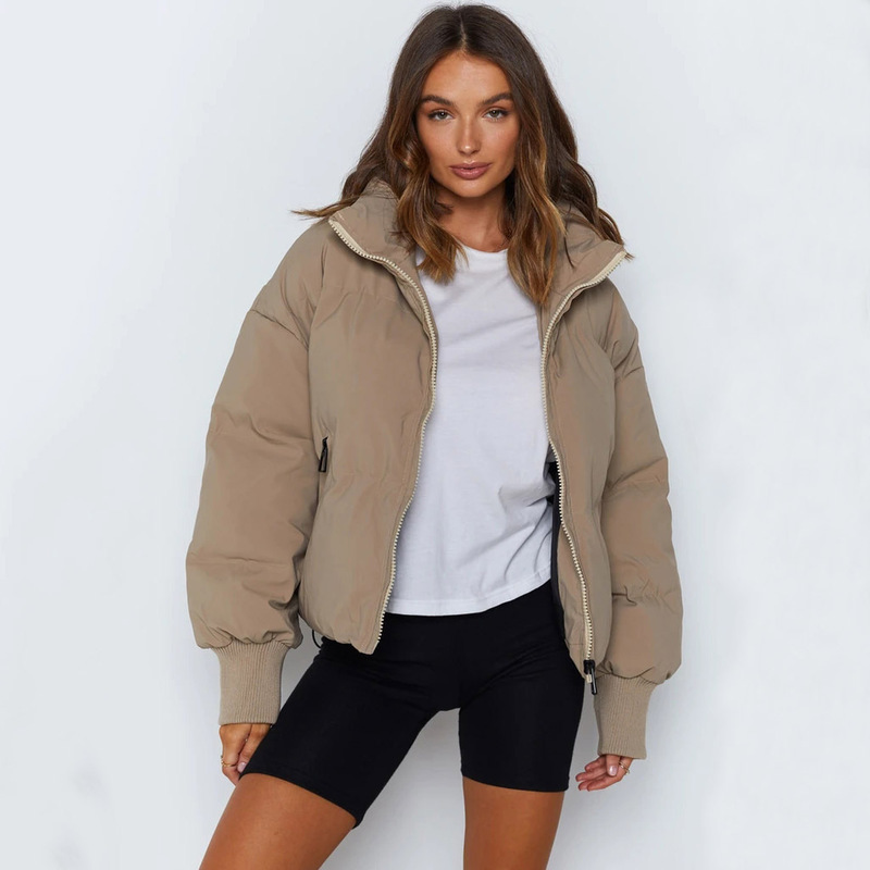 New autumn and winter fashion sports cotton padded coat women loose solid color stand collar long sleeve cotton padded jacket 201019