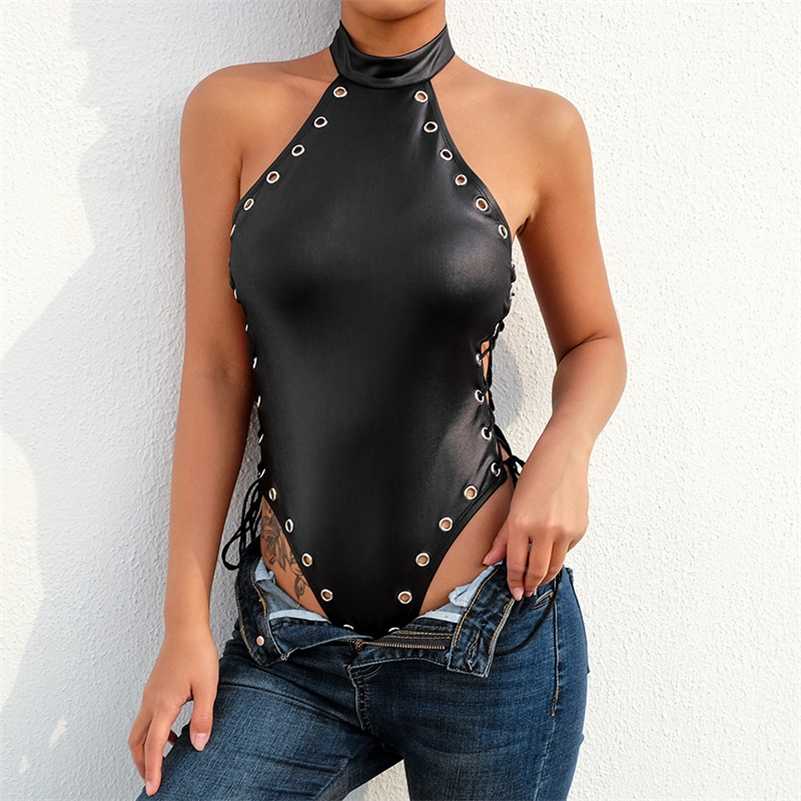 Sexy Below Open Crotch Patent Leather For Women Erotic Porn Crotchless Bodysuit Ladies Shaping Latex Lingerie Set Sexi 211229