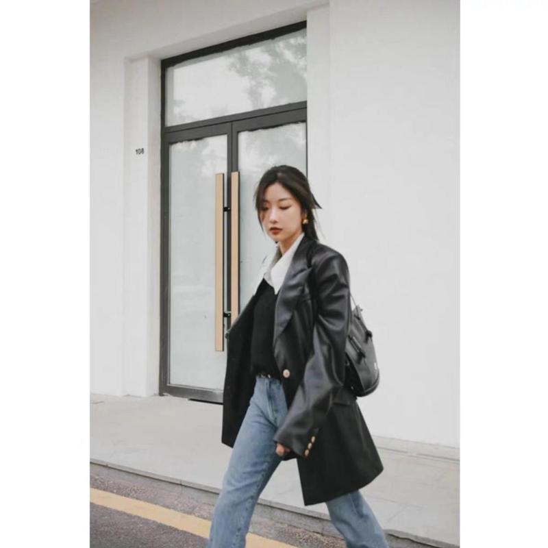 Women's Leather & Faux Nanushka 2021 Autumn And Winter Imported Protein Two-button Classic All-match Jacket