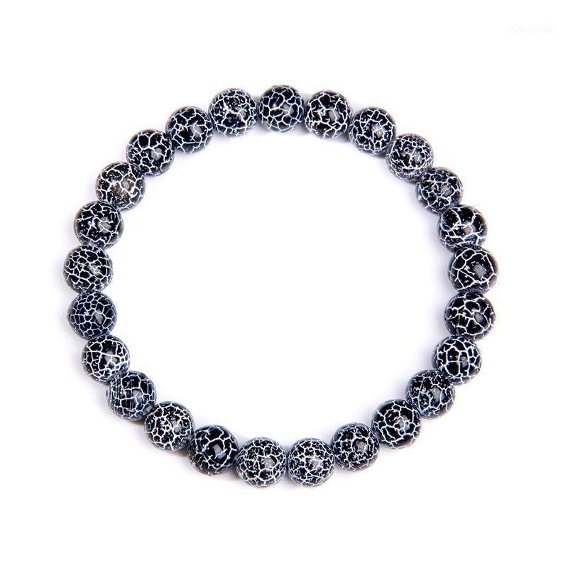 Perlé, brins de guérison naturel Energie Météo Agate Bracelets Femmes Femmes Noir Veines Blanc Blanc Perles rondes Bracelet élastique Bijoux Gift