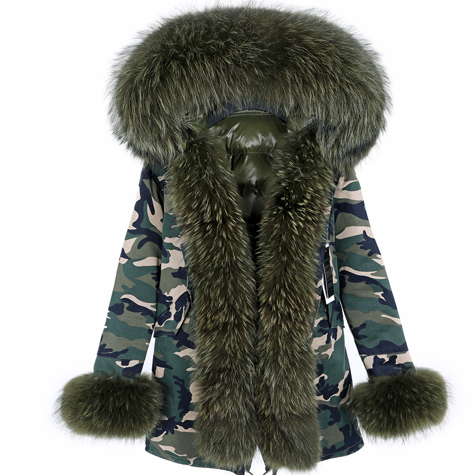MaoMaoKong natural real raccoon fur coat jacket real raccoon fur leader hooded coat short parka long camouflage winter jacket 201029