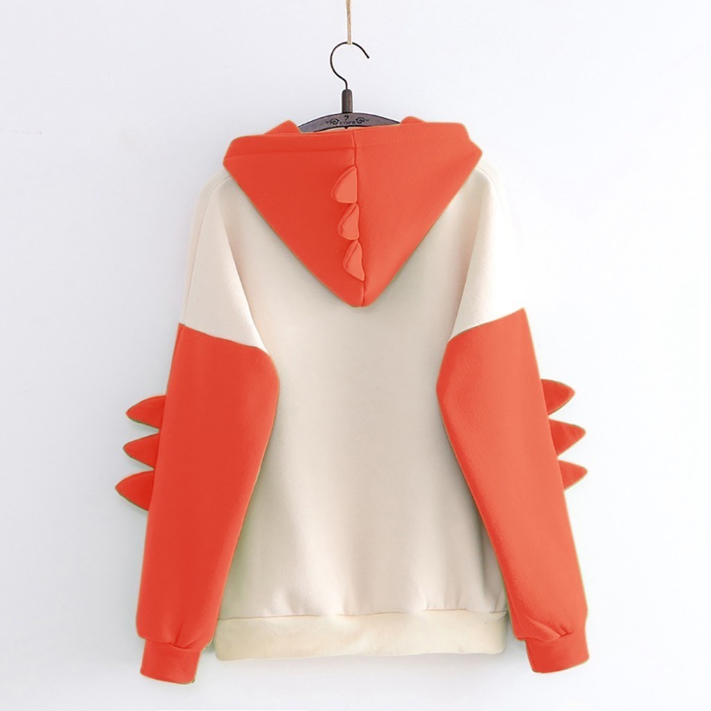 Dinosaur Sweatshirts Women Hoodies Warm Pullovers Tops With Horns Harajuku Hooded Girls Teens Cute Kawaii Hooded Sweatshirts New 201112