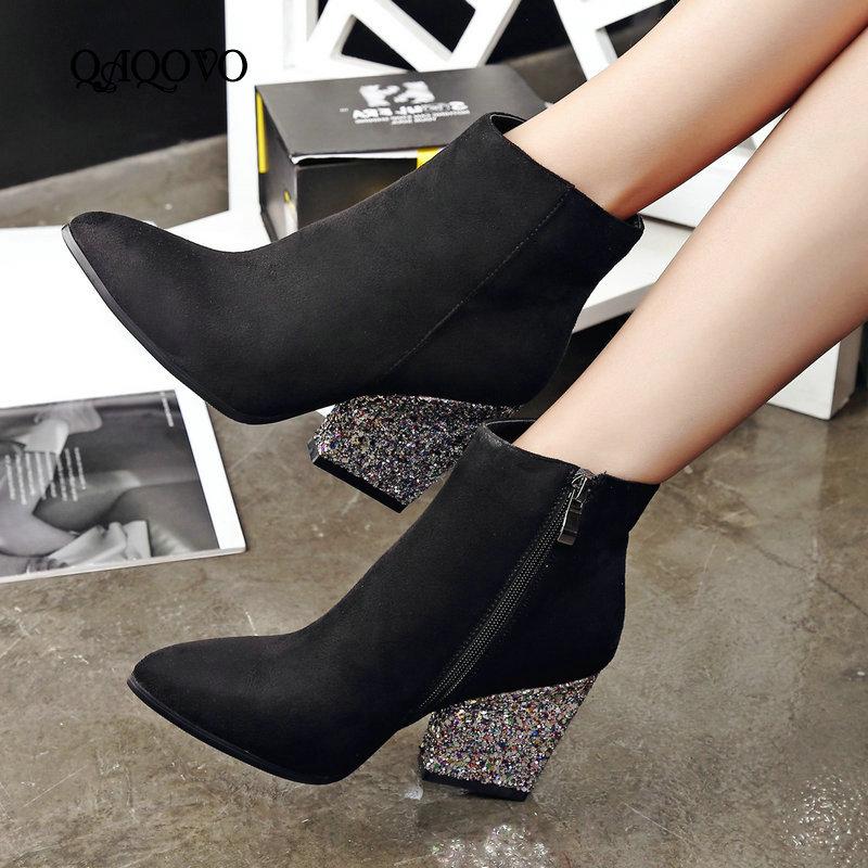 Flock Ankle Boots Women Fashion Sequined Square High Heels Booties Pointed Toe Zipper Boots Autumn Winter Ladies Shoes, Autumn black
Flock Ankle Boots Women Fashion Sequined Square High Heels Booties Pointed Toe Zipper Boots Autumn Winter Ladies Shoes, Autumn black