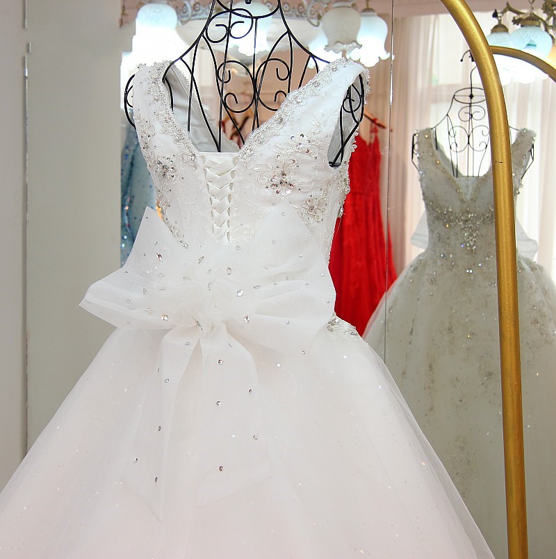 Bridal Gown Custom Made V-neck Lace Crystal Beaded Luxury Long Wedding Dresses robe de mariee Vestidos De Novia 2023 Lace Appliques