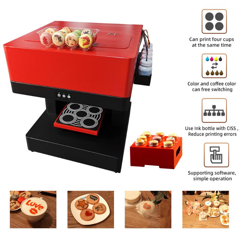 

Automatic 4 Cups Coffee Printer with CISS System Selfie Photo Printer Edible Ink for Cappuccino Biscuits Cake Printing Machine