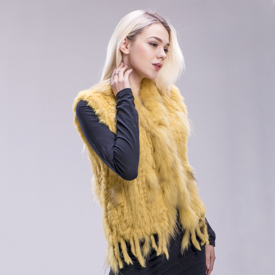 ZDFURS new colors Women Genuine real Rabbit Fur Vest coat tassels Raccoon Fur collar Waistcoat wholesale drop shipping T200319