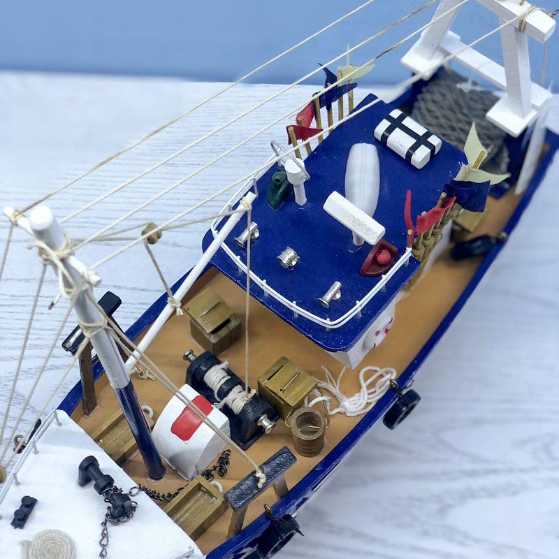 LUCKK New 38CM White Fishing Boat Ship Model 3D Wooden Assembly Sailboat Toys Home Decoration Accessories Modern Sailing Boats T200703