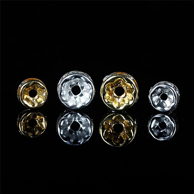 500pcs/lot Metal Alloy 18K Gold Silver Color Crystal Rhinestone Rondelle Loose Beads Spacer for DIY Jewelry Making Wholesale Price